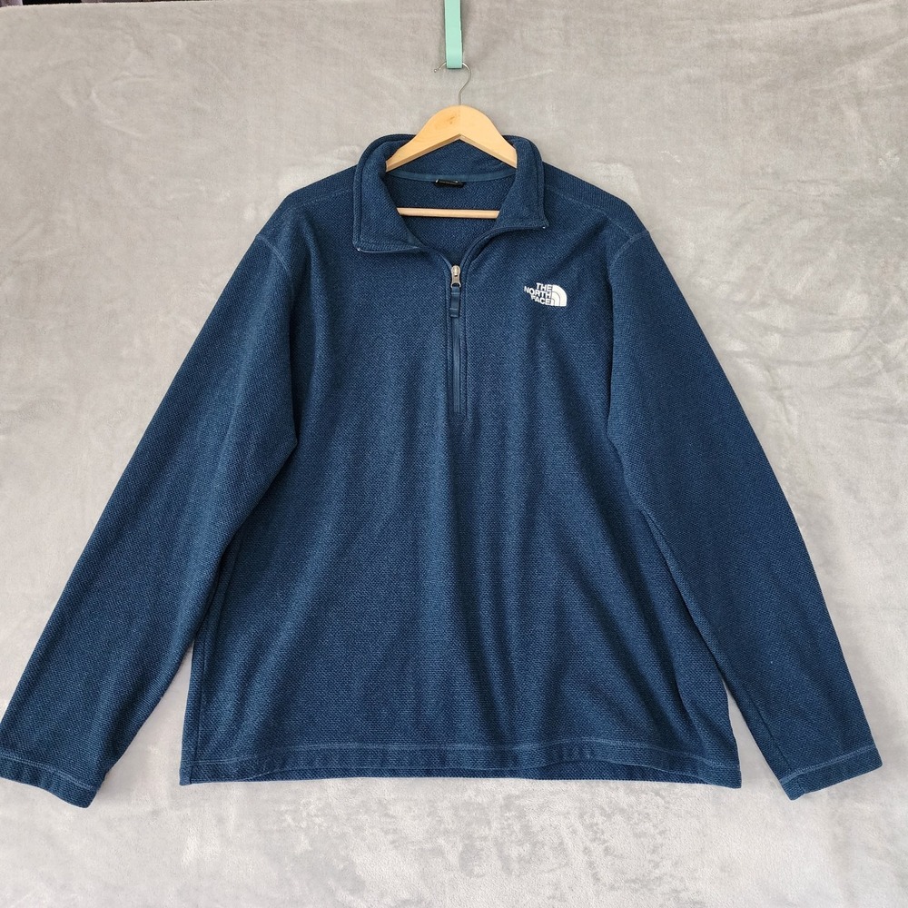 The North Face Fleece Pullover Mens Size XL Blue Textured Knit 1/4 Zip Jacket